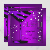 パープルゼブラガラスお祝い誕生日パーティー 招待状 (正面/裏面)
