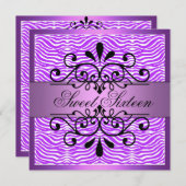 パープルゼブラストライプスウィート16誕生日招待状 招待状 (正面/裏面)