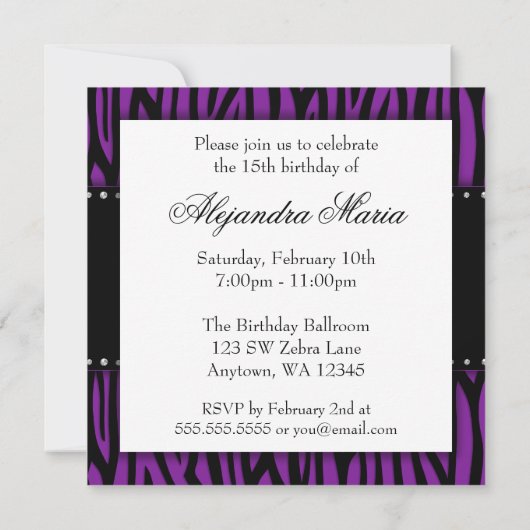 パープルゼブラダイヤモンドキンセアニェラ 招待状 (裏面)