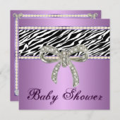 パープルゼブラダイヤモンドボウベイビーシャワー招待状 招待状 (正面/裏面)