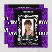 パープルゼブラヒョウSweet sixteen16白黒 招待状 (正面/裏面)