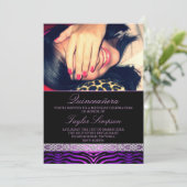 パープルゼブラプリントクインセアニラ誕生日招待状 招待状 (スタンド正面)