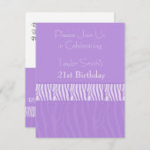 パープルゼブラプリント21歳の誕生日招待状 招待状 (正面/裏面)