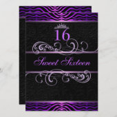 パープルゼブラプリント&スワールスウィート16誕生日招待状 招待状 (正面/裏面)