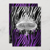 パープルゼブラプリント&ティアラベビーシャワー招待状 招待状 (正面/裏面)