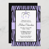 パープルゼブラモバイルハートズベビーシャワー 招待状 (正面/裏面)