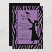 パープルゼブラ卒業招待状シルエットグラッド 招待状 (正面/裏面)