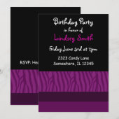 パープルゼブラ柄の誕生日招待状 招待状 (正面/裏面)