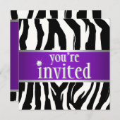 パープルゼブラ誕生日招待状 招待状 (正面/裏面)