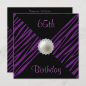 パープルゼブラ&パール65誕生日 招待状 (正面/裏面)