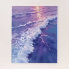 パープルタイド|水彩画の海の波 ジグソーパズル