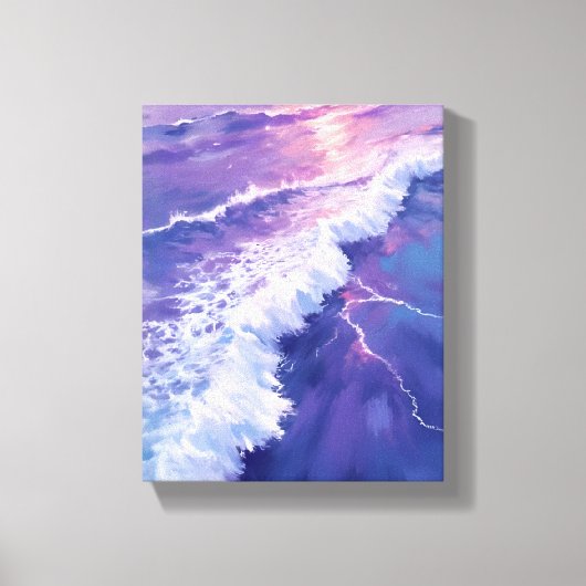 パープルタイド｜海の波の水彩画 キャンバスプリント (正面)