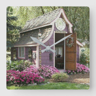 パープルタイニーハウスクロック スクエア壁時計