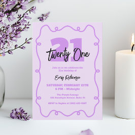パープルタイポグラフィシンプルシック21st誕生日パーティー 招待状
