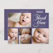 パープルタイポグラフィフォトベビーサンキューポストカード ポストカード (正面/裏面)