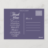 パープルタイポグラフィフォトベビーサンキューポストカード ポストカード (裏面)