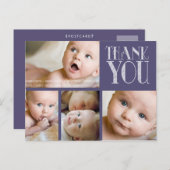パープルタイポグラフィフォトベビーサンキューポストカード ポストカード (正面/裏面)