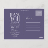 パープルタイポグラフィフォトベビーサンキューポストカード ポストカード (裏面)