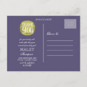 パープルタイポグラフィフォトベビーサンキューポストカード 案内ポストカード (裏面)