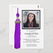 パープルタッセルフォト卒業招待状 ポストカード (正面/裏面)