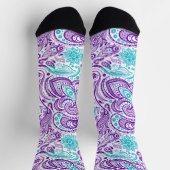 パープルターコイズとホワイトペイズリーパターン ソックス (上部)