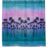 パープルターコイズパームツリーズ シャワーカーテン (正面)
