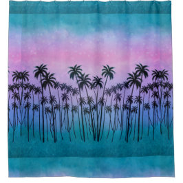 パープルターコイズパームツリーズ シャワーカーテン