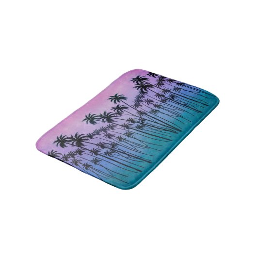 パープルターコイズパームツリーズ バスマット (アングル)