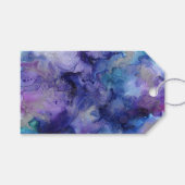 パープルターコイズブルーウォーターカラーマーブル絵を描ー ギフトタグ (正面(横))