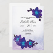 パープルターコイズブルーオーキッドブライダルシャワー 招待状 (正面/裏面)