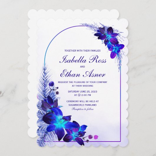 パープルターコイズブルーオーキッド結婚式招待状 招待状 (正面/裏面)
