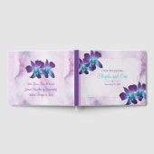 パープルターコイズブルーデンドロビウムオーキッド結婚ズ ゲストブック (全面)