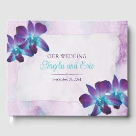 パープルターコイズブルーデンドロビウムオーキッド結婚ズ ゲストブック