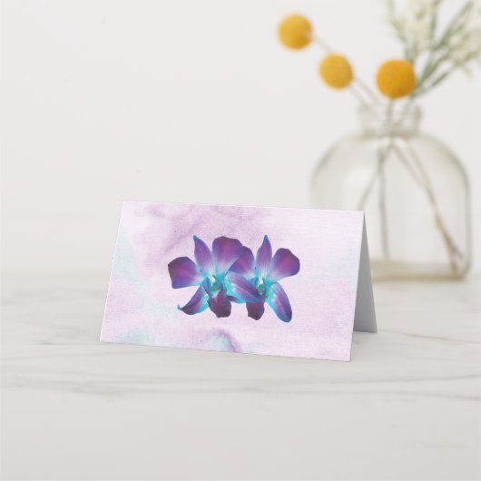 パープルターコイズブルーデンドロビウムオーキッド結婚ズ プレイスカード (裏面)