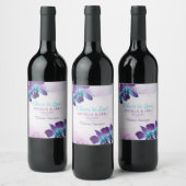 パープルターコイズブルーデンドロビウムオーキッド結婚ズ ワインラベル (ボトル)