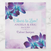 パープルターコイズブルーデンドロビウムオーキッド結婚ズ ワインラベル (シングルラベル)