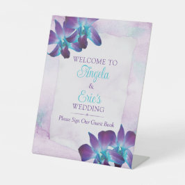 パープルターコイズブルーデンドロビウムオーキッド結婚ズ 台座サイン