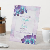 パープルターコイズブルーデンドロビウムオーキッド結婚ズ 台座サイン (インサイチュ)