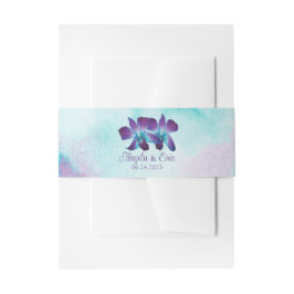 パープルターコイズブルーデンドロビウムオーキッド結婚ズ 招待状ベリーバンド