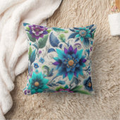 パープルターコイズホワイトフローラデザイン クッション (ブランケット)