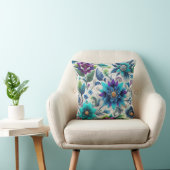 パープルターコイズホワイトフローラデザイン クッション (椅子)