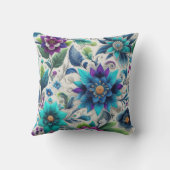 パープルターコイズホワイトフローラデザイン クッション (裏面)