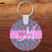 パープルターコイズマーメイドグリッタースパークルスモノグラム キーホルダー (正面)