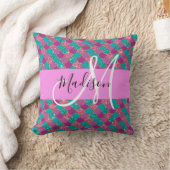 パープルターコイズマーメイドグリッタースパークルスモノグラム クッション (ブランケット)