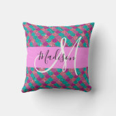 パープルターコイズマーメイドグリッタースパークルスモノグラム クッション (裏面)