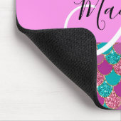 パープルターコイズマーメイドグリッタースパークルスモノグラム マウスパッド (コーナー)