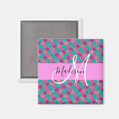 パープルターコイズマーメイドグリッタースパークルスモノグラム マグネット (正面/裏面)