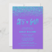 パープルターコイズモダングリッターガールベビーシャワー 招待状 (正面)