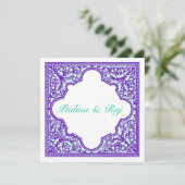 パープルターコイズヴィンテージフレーム結婚式招待状 招待状 (スタンド正面)