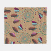 パープルターコイズ先住民ドリームキャッチャー フリースブランケット (正面(横))